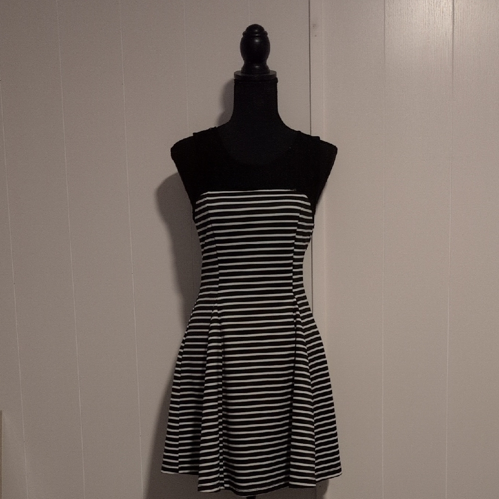Elegant Black and White Striped Mini Dress